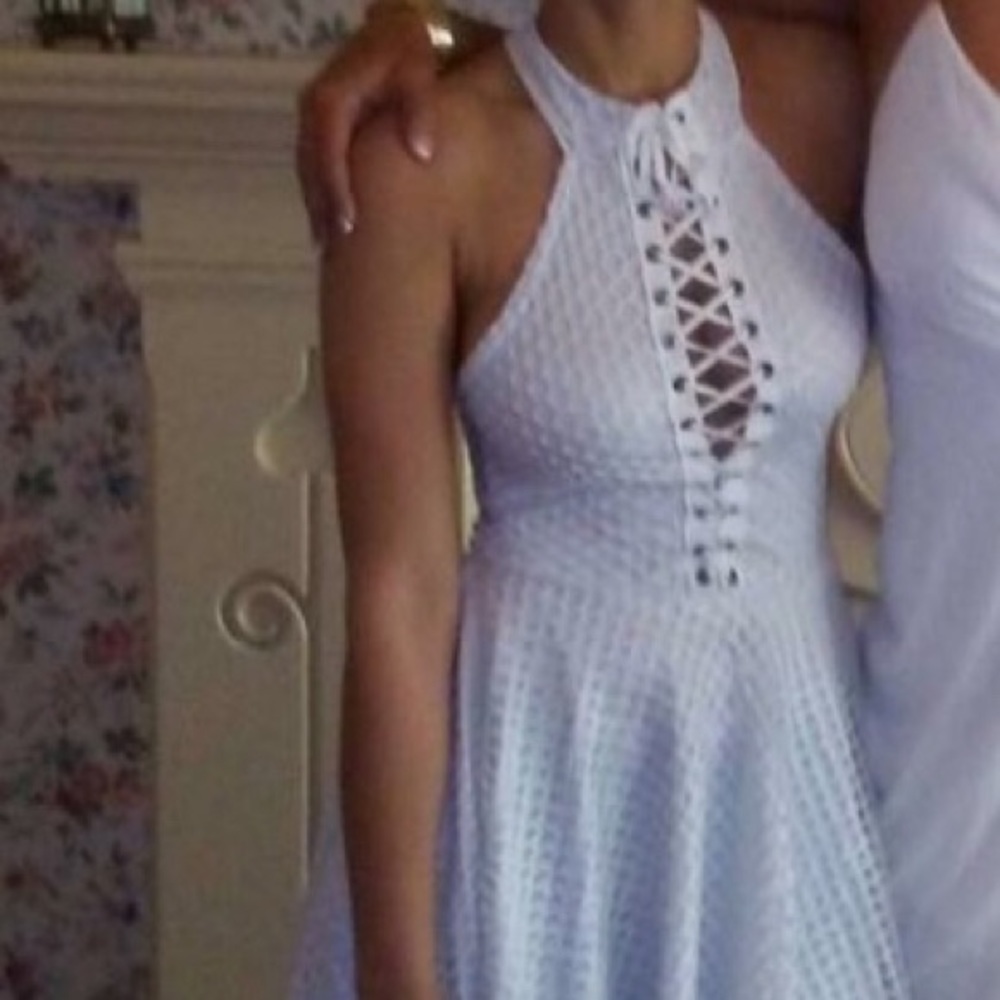 White dress, over layers with laced fabric